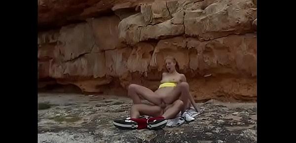  Petite MILF whore Silke Slutova gets her veteran moist pussy fucked hard on the sand